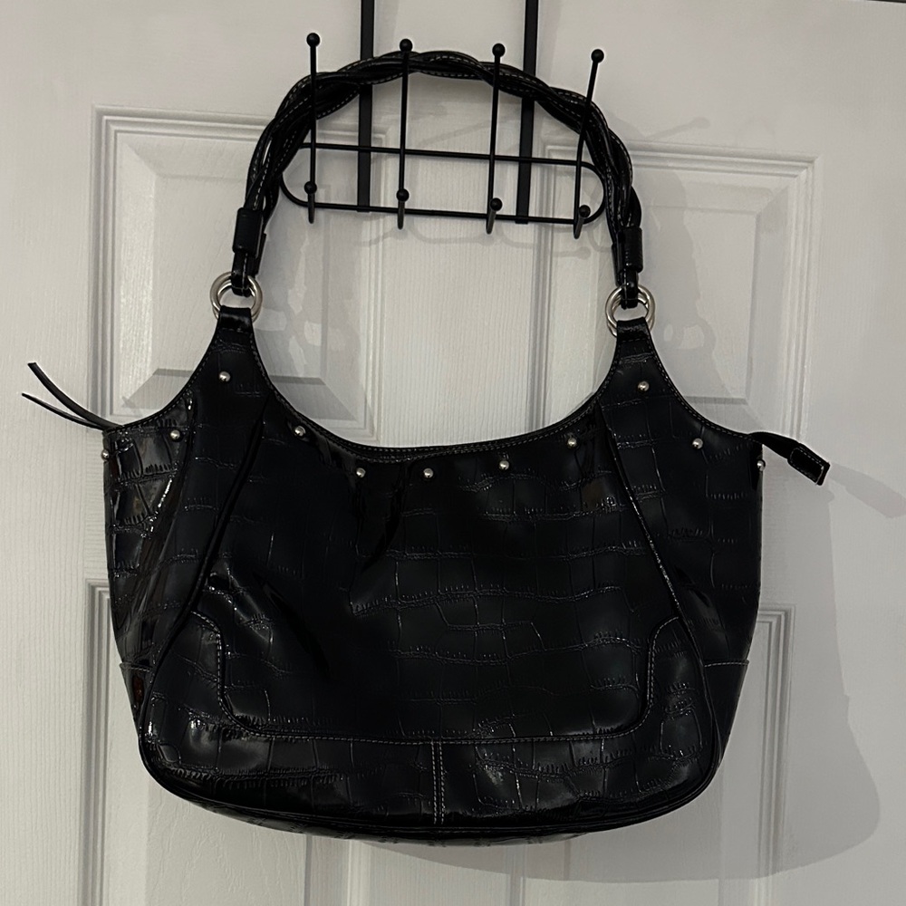 Maggie Barnes Vintage Black Women’s Croc-Texture Shoulder Bag (3 large pockets)